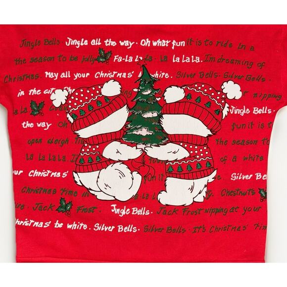 Rare VTG 90s Nutcracker SM Red Ugly Sweater Double Holiday Bear Christmas Lyric - Picture 3 of 7